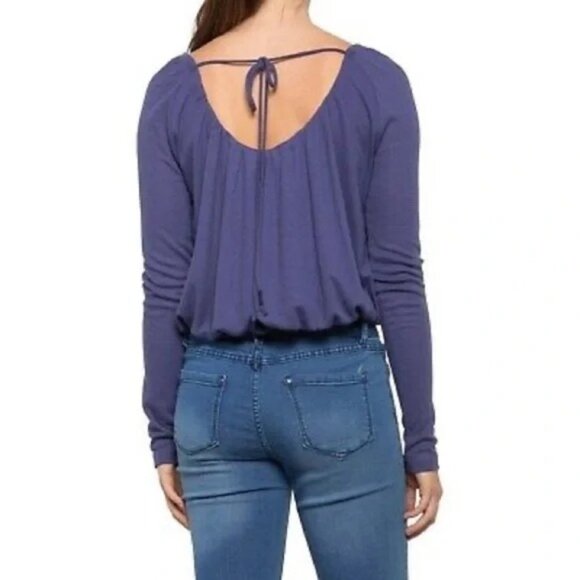 Free People Womens Bondi Thermal Long Sleeve Blouson True Blue Medium - Picture 16 of 16